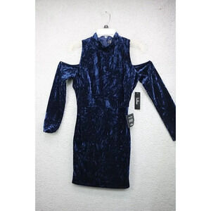 Lulus Navy Velvet Mini Cold Shoulder Bodycon Dress-Medium-New w/Tags